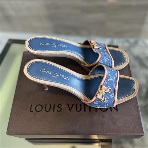 louis vuitton denim kitten heels